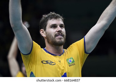 Rio De Janeiro, Brazil - August 17, 2016: Bruno Mossa REZENDE (C) (BRA) During Men Volleyball, Match Brazil And Argentina In The Rio 2016 Olympics