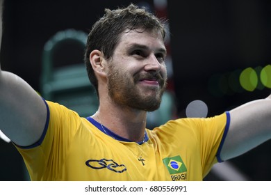 Rio De Janeiro, Brazil - August 17, 2016: Bruno Mossa REZENDE (C) (BRA) During MenÂ´s Volleyball, Match Brazil And Argentina In The Rio 2016 Olympics