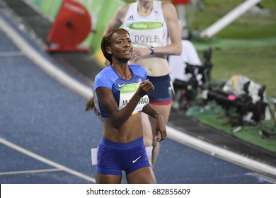 Rio De Janeiro, Brazil - August 18, 2016: Runner MUHAMMAD Dalilah (USA) During Women's 400m Hurdles In The Rio 2016 Olympics