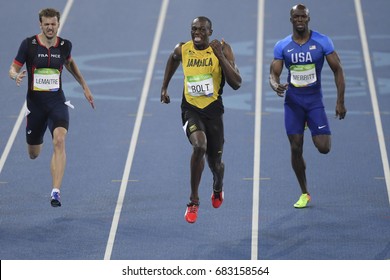 Rio de Janeiro, Brazil - august 18, 2016: Runner Usain Bolt (JAM) during 800m Men's run in the Rio 2016 Olympics