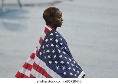 Rio De Janeiro, Brazil - August 18, 2016: Runner MUHAMMAD Dalilah (USA) During Women's 400m Hurdles In The Rio 2016 Olympics