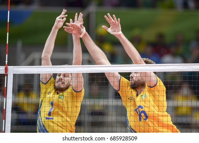 Rio De Janeiro, Brazil - August 19, 2016: Bruno Mossa REZENDE (C) (BRA) During Men's Volleyball,match Brazil And Russia In The Rio 2016 Olympics