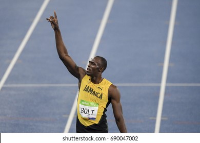 Rio de Janeiro, Brazil - august 18, 2016: Runner Usain Bolt (JAM) during 800m Men's run in the Rio 2016 Olympics