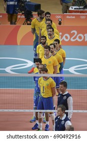 Rio De Janeiro, Brazil - August 19, 2016: Bruno Mossa REZENDE (C) (BRA) During Men's Volleyball,match Brazil And Russia In The Rio 2016 Olympics