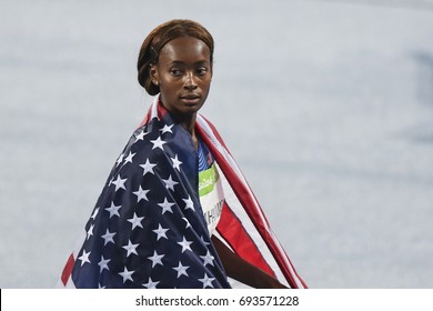 Rio De Janeiro, Brazil - August 18, 2016: Runner MUHAMMAD Dalilah (USA) During Women's 400m Hurdles In The Rio 2016 Olympics