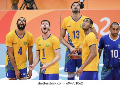 Rio De Janeiro, Brazil - August 19, 2016: Bruno Mossa REZENDE (C) (BRA) During Men's Volleyball,match Brazil And Russia In The Rio 2016 Olympics