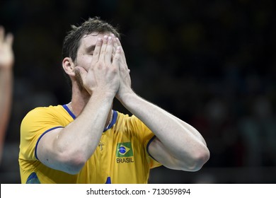 Rio De Janeiro, Brazil - August 17, 2016: Bruno Mossa REZENDE (C) (BRA) During Men's Volleyball, Match Brazil And Argentina In The Rio 2016 Olympics