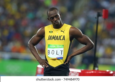 Rio de Janeiro, Brazil - August 18,2016: Usain Bolt from Jamaica, perform at the Olympic Summer Games in Rio De Janeiro, Brazil