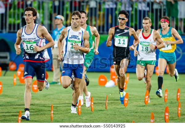 Rio de Janeiro, Brazil. August 18, 2016.\
MODERN PENTATHLON - MEN\'S COMBINED RUNNING/SHOOTING at the 2016\
Summer Olympic Games in Rio De Janeiro. \
