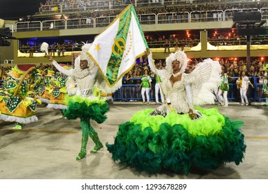 RIO DE JANEIRO, Brazil - february 13, 2018: Samba school parade Imperatriz Leopoldinense during the 2018 carnival in Rio de Janeiro, the Sambodromo.