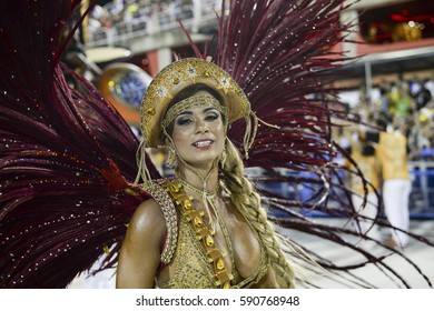 RIO DE JANEIRO, Brazil - February 25, 2017: Samba School Parade Estácio De Sá During The 2017 Carnival In Rio De Janeiro At Sambodromo (Marques De Sapucai).