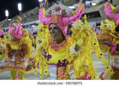 RIO DE JANEIRO, Brazil - February 25, 2017: Samba School Parade Estácio De Sá During The 2017 Carnival In Rio De Janeiro At Sambodromo (Marques De Sapucai).