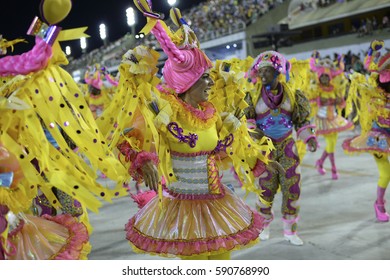 RIO DE JANEIRO, Brazil - February 25, 2017: Samba School Parade Estácio De Sá During The 2017 Carnival In Rio De Janeiro At Sambodromo (Marques De Sapucai).