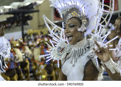 RIO DE JANEIRO, Brazil - February 25, 2017: Samba School Parade Estácio De Sá During The 2017 Carnival In Rio De Janeiro At Sambodromo (Marques De Sapucai).