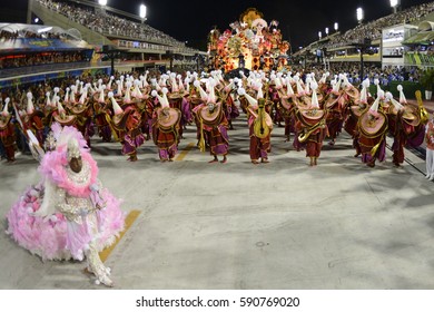 RIO DE JANEIRO, Brazil - February 25, 2017: Samba School Parade Estácio De Sá During The 2017 Carnival In Rio De Janeiro At Sambodromo (Marques De Sapucai).