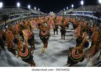 RIO DE JANEIRO, Brazil - February 25, 2017: Samba School Parade Estácio De Sá During The 2017 Carnival In Rio De Janeiro At Sambodromo (Marques De Sapucai).