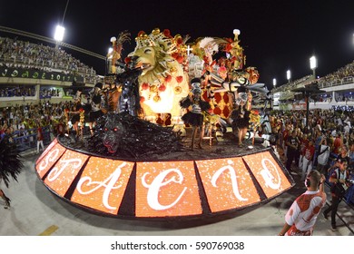 RIO DE JANEIRO, Brazil - February 25, 2017: Samba School Parade Estácio De Sá During The 2017 Carnival In Rio De Janeiro At Sambodromo (Marques De Sapucai).