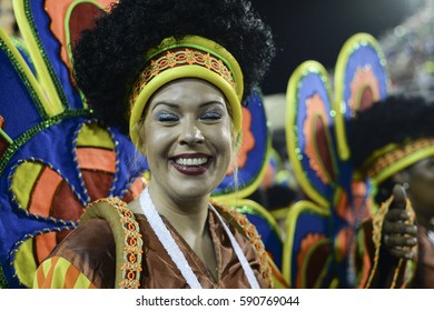 RIO DE JANEIRO, Brazil - February 25, 2017: Samba School Parade Estácio De Sá During The 2017 Carnival In Rio De Janeiro At Sambodromo (Marques De Sapucai).