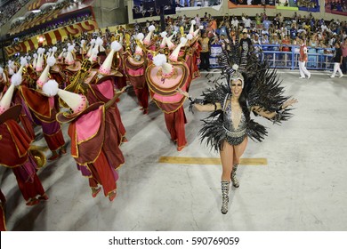 RIO DE JANEIRO, Brazil - February 25, 2017: Samba School Parade Estácio De Sá During The 2017 Carnival In Rio De Janeiro At Sambodromo (Marques De Sapucai).