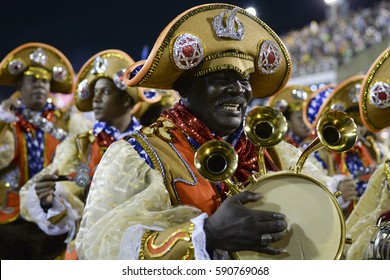 RIO DE JANEIRO, Brazil - February 25, 2017: Samba School Parade Estácio De Sá During The 2017 Carnival In Rio De Janeiro At Sambodromo (Marques De Sapucai).