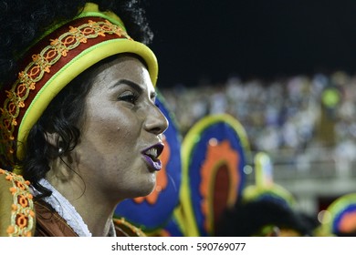 RIO DE JANEIRO, Brazil - February 25, 2017: Samba School Parade Estácio De Sá During The 2017 Carnival In Rio De Janeiro At Sambodromo (Marques De Sapucai).