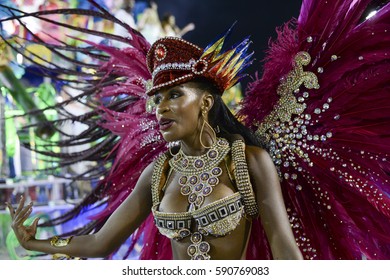 RIO DE JANEIRO, Brazil - February 25, 2017: Samba School Parade Estácio De Sá During The 2017 Carnival In Rio De Janeiro At Sambodromo (Marques De Sapucai).