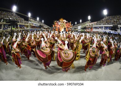 RIO DE JANEIRO, Brazil - February 25, 2017: Samba School Parade Estácio De Sá During The 2017 Carnival In Rio De Janeiro At Sambodromo (Marques De Sapucai).