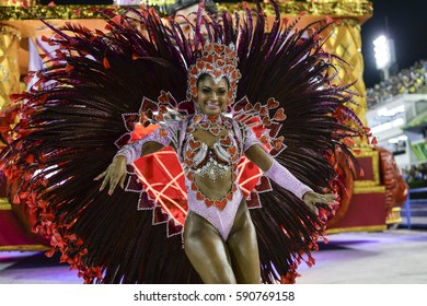 RIO DE JANEIRO, Brazil - February 25, 2017: Samba School Parade Estácio De Sá During The 2017 Carnival In Rio De Janeiro At Sambodromo (Marques De Sapucai).