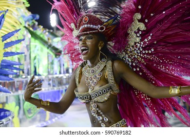 RIO DE JANEIRO, Brazil - February 25, 2017: Samba School Parade Estácio De Sá During The 2017 Carnival In Rio De Janeiro At Sambodromo (Marques De Sapucai).