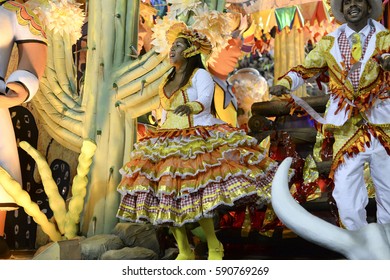 RIO DE JANEIRO, Brazil - February 25, 2017: Samba School Parade Estácio De Sá During The 2017 Carnival In Rio De Janeiro At Sambodromo (Marques De Sapucai).