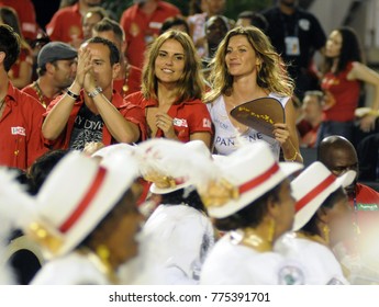 RIO DE JANEIRO, BRAZIL - FEBRUARY 15, 2015: Parades Of The Schools Of Samba, Grande Rio In The Sambodrome Of Rio De Janeiro
The Super Model Gisele Bündchen Dancing During The Parade
