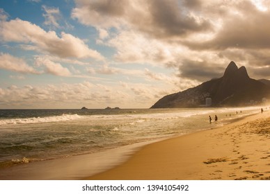 Rio de Janeiro, Brazil: Ipanema and Leblon beach and mountain Dois Irmao,Two Brother, in Rio de Janeiro.