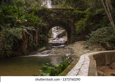 Rio De Janeiro, Brazil - January 20, 2019:  Beautiful Waterfall Called 