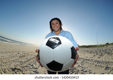 Rio De Janeiro - Brazil, January 10, 2018, Brazilian Soccer Team Player Marta Vieira Da Silva, At The Beach Of Barra Da Tijuca In Rio De Janeiro