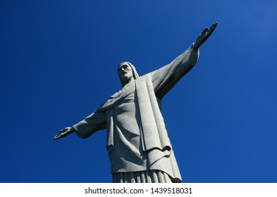 RIO DE JANEIRO, BRAZIL - JANUARY 23, 2014: Photo of the famous Christ the Redeemer statue under beautiful blue sky at Rio de Janeiro, Brazil.  - Shutterstock ID 1439518031