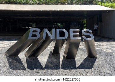 RIO DE JANEIRO, BRAZIL - JANUARY 2, 2020: BNDES Logo (National Development Bank) In Building On Downtown Area