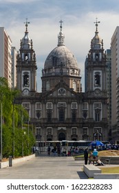 RIO DE JANEIRO, BRAZIL - JANUARY 2, 2020: View To Big Historic Candelária Church In Downtown Area