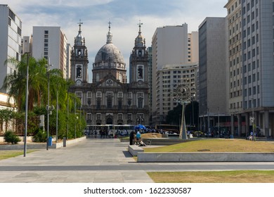 RIO DE JANEIRO, BRAZIL - JANUARY 2, 2020: View To Big Historic Candelária Church In Downtown Area