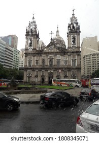 RIO DE JANEIRO, RIO DE JANEIRO, BRAZIL - JANUARY 30, 2019. View Of The Candelária Church Under The Rain.