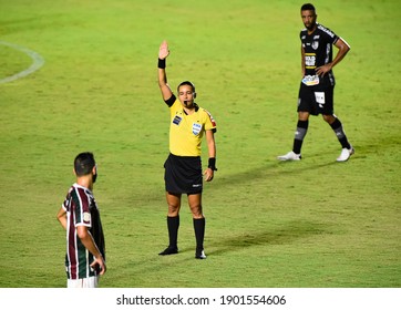 Rio de Janeiro, Brazil, January 24, 2021. football judge Edina Alves Batista, whistles the match between the teams of Fluminense and Botafogo for the Copa do Brasil at the São Januário stadium.