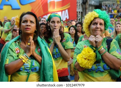Rio de Janeiro, Brazil, July 8, 2014.
Fans of Brazil, showing all their faith in football in the game Brazil vs Germany for the World Cup 2014, in Alzira Brandão street in the Tijuca neighborhood.