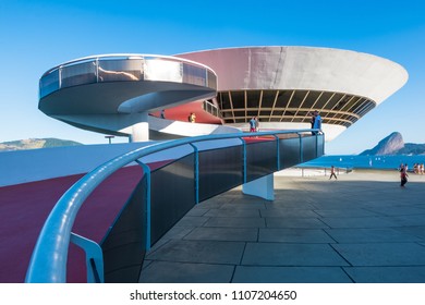 Niterói, Rio De Janeiro, Brazil, June 2018 - Beautiful View Of MAC Museum, A Contemporary Art Museum Designed By Oscar Niemeyer, Located On A Hill In Niterói City