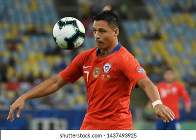Rio de Janeiro, Brazil, June 24, 2019.
Soccer Player Alexis Sanchez
 of Chile, during the game Chile x Uruguay for the Copa America 2019 in the stadium of the Maracanã.