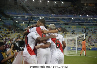 RIO DE JANEIRO, BRAZIL - June 18, 2019:Paolo Guerrero  of Peru, celebration  Copa America Group A game between Bolivia and Peru at  Maracana Stadium. 