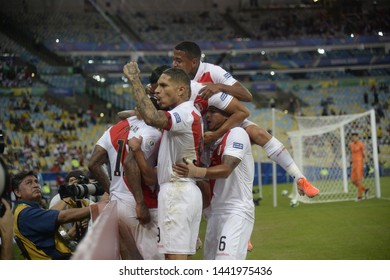 RIO DE JANEIRO, BRAZIL - June 18, 2019:Paolo Guerrero  of Peru, celebration  Copa America Group A game between Bolivia and Peru at  Maracana Stadium. 