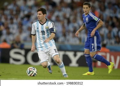 RIO DE JANEIRO, BRAZIL - June 15, 2014: Lionel MESSI  of ArgentinaÂ  kicks the ball during the 2014 World Cup Group F game between Argentina and Bosnia at Maracana Stadium.  