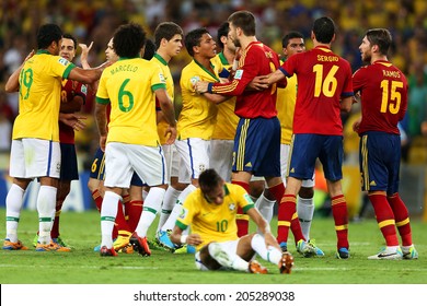 RIO DE JANEIRO, BRAZIL - June 30, 2013: Thiago Silva Of Brazil During The Final Match Against Spain Held At Maracana Stadium For The FIFA Confederations Cup Brazil 2013.