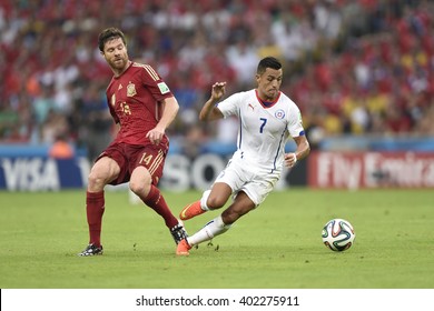 RIO DE JANEIRO, BRAZIL - June 18, 2014: Alexis SANCHEZ of Chile during the FIFA 2014 World Cup. Spain is facing Chile in the Group B at Maracana Stadium