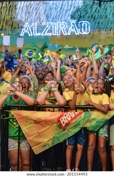 RIO DE JANEIRO, BRAZIL - JUNE 24, 2014:\
People celebrate at the Alzirao, the \