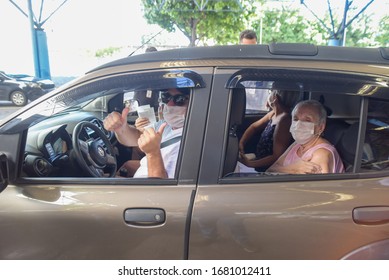 RIO DE JANEIRO, BRAZIL, MARCH, 23, 2020:flu Vaccination In Elderly People Using The Drive Thru System Receive The Vaccine Inside The Car To Prevent Crowding Due To The Coronavirus, Covid19